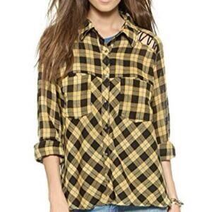 Free People Plaid Top with Cutouts
